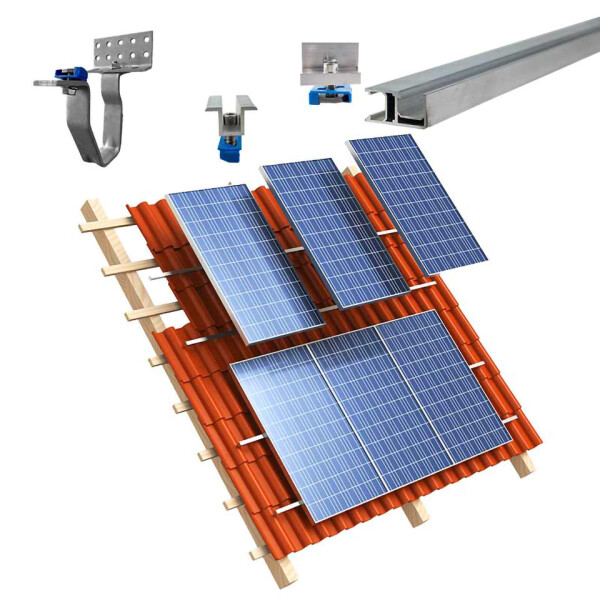 1-reihiges Solar-easy Klicksystem, silber, Hochkant-Verlegung, Dachpfanne für 9 Module Rahmenhöhe 32mm