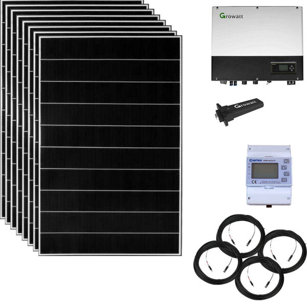3000 Watt Hybrid Solaranlage, Basisset einphasig, Growatt Wechselrichter, EcoDelta
