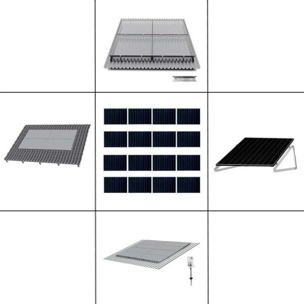 4-reihiges Solar-Montagesystem, silber, Quer-Verlegung, Montageart wählbar