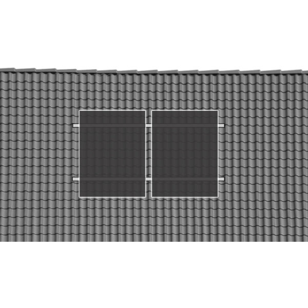 1 reihiges schwarzes Befestigungssystem für Solarmodule zur Hochkant Verlegung für 2 Module für Dachpfanne