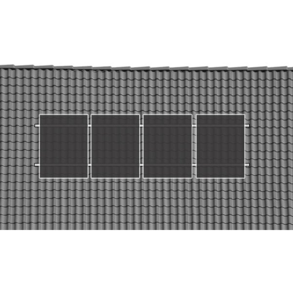 1 reihiges schwarzes Befestigungssystem für Solarmodule zur Hochkant Verlegung für 4 Module für Dachpfanne
