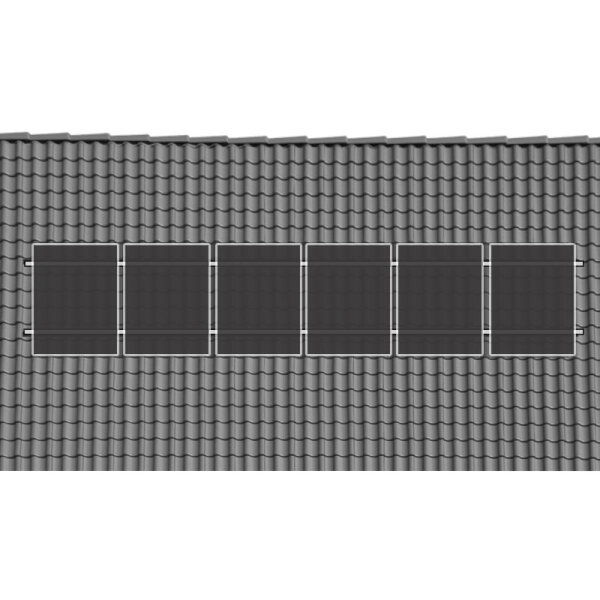 1 reihiges schwarzes Befestigungssystem für Solarmodule zur Hochkant Verlegung für 6 Module für Dachpfanne