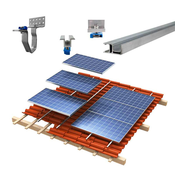 1-reihiges Solar-easy Klicksystem, silber, Quer-Verlegung, Dachpfanne für 1 Modul Rahmenhöhe 35mm